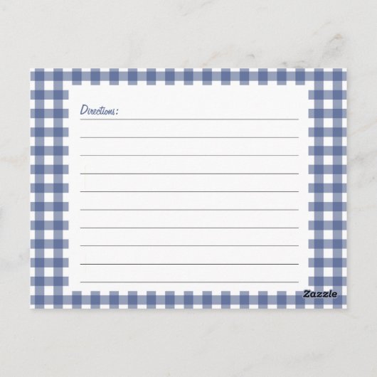 Blue Gingham Recipe Card Postkarte (Rückseite)