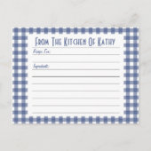 Blue Gingham Recipe Card Postkarte (Vorderseite)