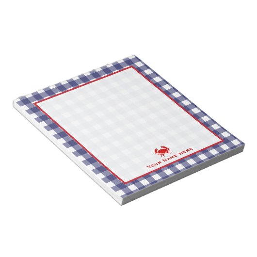 Blue Gingham & Red Crab Personalisiert Notepad Notizblock (angewinkelt)