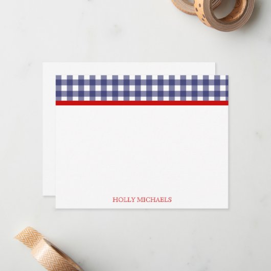 Blue Gingham & Red Flat Notecards Mitteilungskarte (Vorderseite/Rückseite Beispiel)