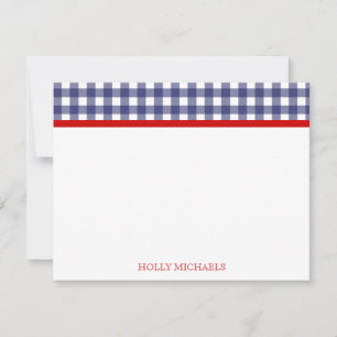 Blue Gingham & Red Flat Notecards Mitteilungskarte