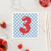 Blue Gingham Red Number 3 Napkin Serviette (Beispiel)