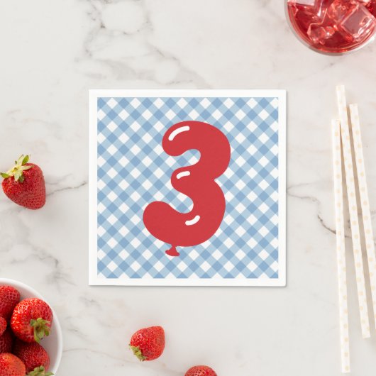 Blue Gingham Red Number 3 Napkin Serviette (Beispiel)