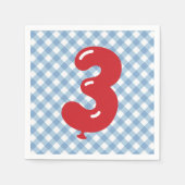 Blue Gingham Red Number 3 Napkin Serviette (Vorderseite)