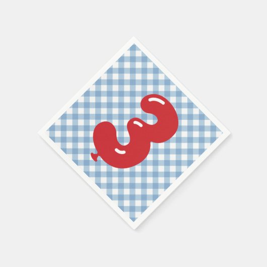 Blue Gingham Red Number 3 Napkin Serviette (Ecke)
