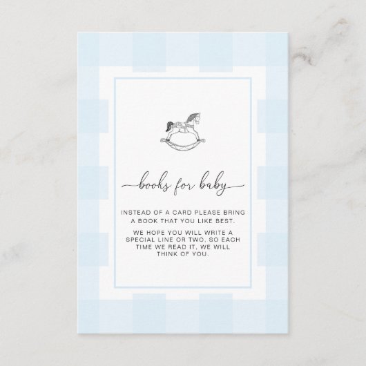 Blue Gingham Rocking Horcking Book Request Card Begleitkarte (Vorderseite)