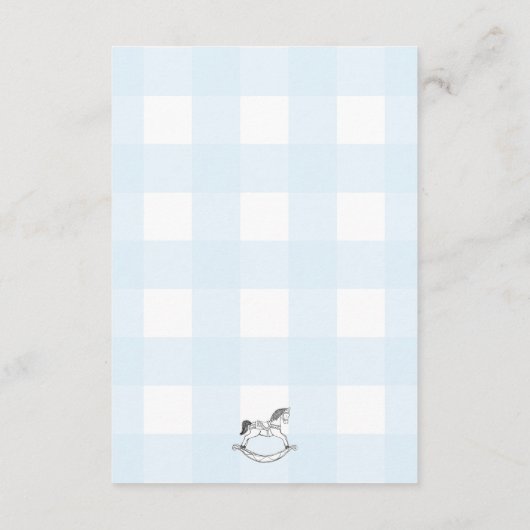 Blue Gingham Rocking Horcking Book Request Card Begleitkarte (Rückseite)