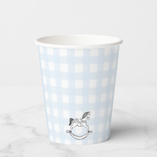 Blue Gingham Rocking Horcking Paper Cup Pappbecher (Rückseite)