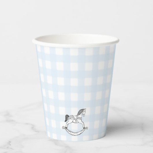 Blue Gingham Rocking Horcking Paper Cup Pappbecher (Vorderseite)