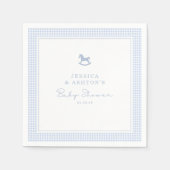 Blue Gingham Rocking Horse Baby Show Napkin Serviette (Vorderseite)