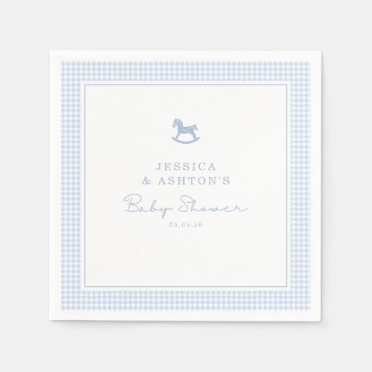 Blue Gingham Rocking Horse Baby Show Napkin Serviette (Vorderseite)