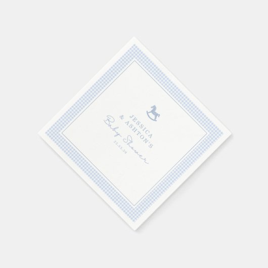 Blue Gingham Rocking Horse Baby Show Napkin Serviette (Ecke)