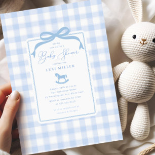 Blue Gingham Rocking Horse Baby Shower Einladung