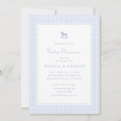 Blue Gingham, Rocking Horse, Baby Shower Invite Ankündigung (Vorderseite)