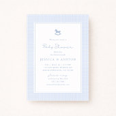 Blue Gingham, Rocking Horse, Baby Shower Invite Ankündigung