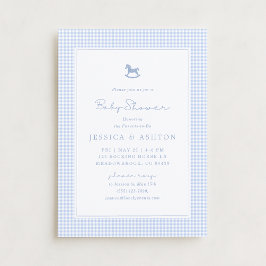 Blue Gingham, Rocking Horse, Baby Shower Invite Ankündigung