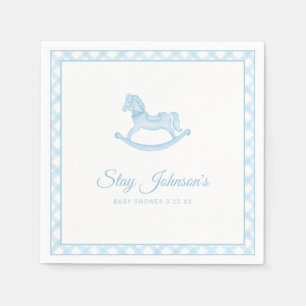 Blue Gingham Rocking Horse Baby Showroom Napkins Serviette