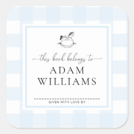 Blue Gingham Rocking Horse Buchzeichen Sticker
