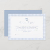 Blue Gingham Rocking Horse Diaper Raffle Card Ankündigung (Vorne/Hinten)