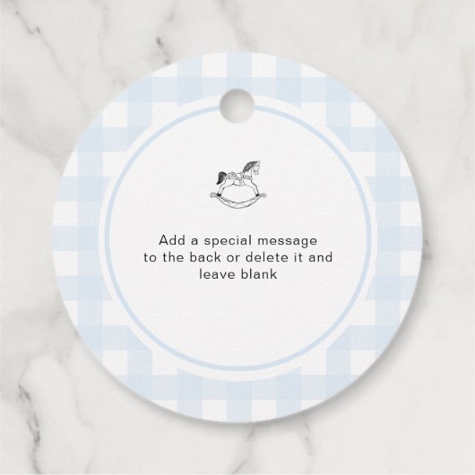 Blue Gingham Rocking Hose gesprinklt mit Liebe Geschenkanhänger (Rückseite)