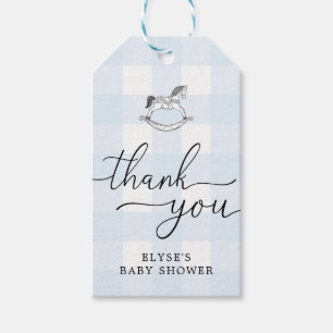 Blue Gingham Rocking Pferd Danke für Tag Geschenkanhänger