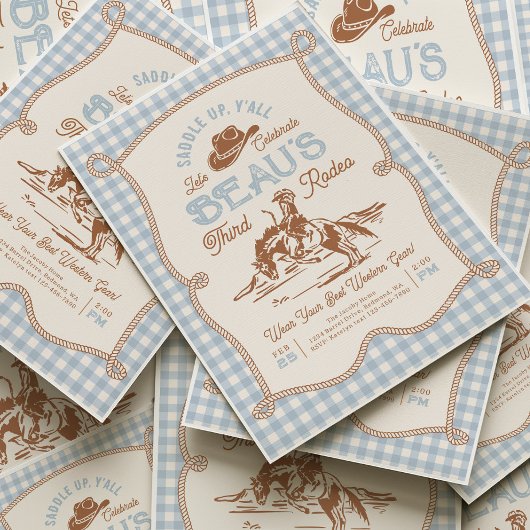 Blue Gingham Rope Rodeo Invitation Einladung