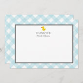 Blue Gingham Rubber Duckie Baby Duckie Dankeskarte (Vorne/Hinten)