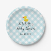 Blue Gingham Rubber Duckie Baby Duckie Pappteller (Vorderseite)