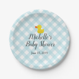Blue Gingham Rubber Duckie Baby Duckie Pappteller