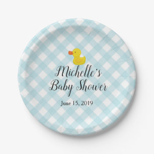 Blue Gingham Rubber Duckie Baby Duckie Pappteller