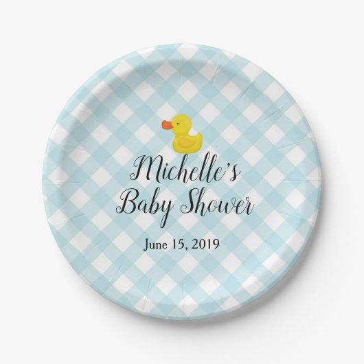 Blue Gingham Rubber Duckie Baby Duckie Pappteller (Vorderseite)