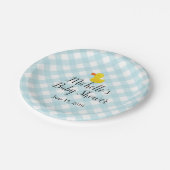 Blue Gingham Rubber Duckie Baby Duckie Pappteller (Schrägansicht)