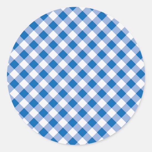 Blue Gingham Runder Aufkleber (Vorderseite)
