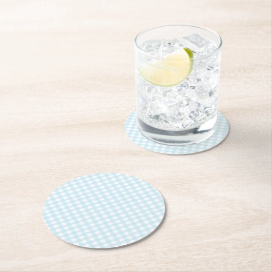 Blue Gingham Runder Pappuntersetzer (Vor Ort)