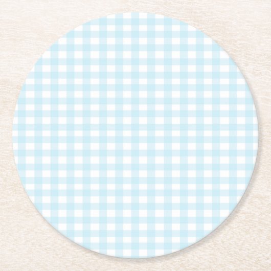 Blue Gingham Runder Pappuntersetzer (Vorderseite)