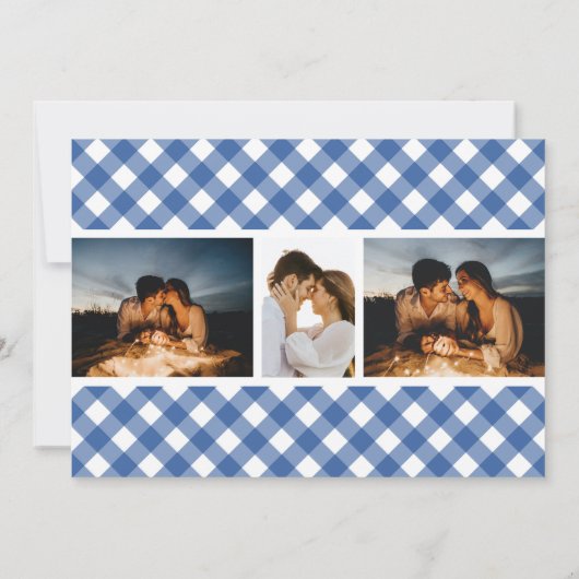 Blue Gingham Rustic Sunflower Wedding Foto Save The Date (Rückseite)