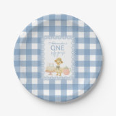 Blue Gingham Silly Goose 1st Birthday Pappteller (Vorderseite)