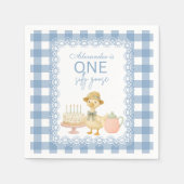  Blue Gingham Silly Goose 1st Birthday Serviette (Vorderseite)