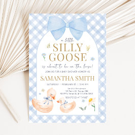 Blue Gingham Silly Goose Baby Shower Einladung