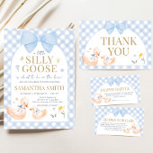 Blue Gingham Silly Goose Baby Shower Einladung