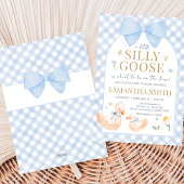 Blue Gingham Silly Goose Baby Shower Einladung