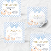 Blue Gingham Silly Goose Baby Shower Quadratischer Aufkleber
