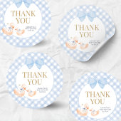 Blue Gingham Silly Goose Baby Shower Runder Aufkleber