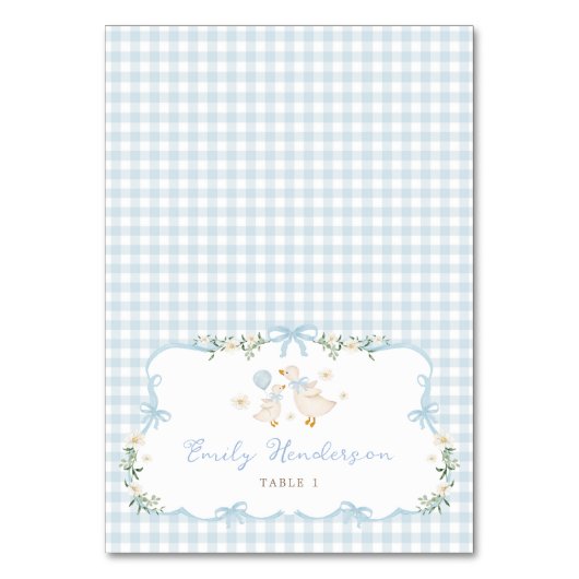 Blue Gingham Silly Goose Table Place Cards Tischnummer (Vorderseite)