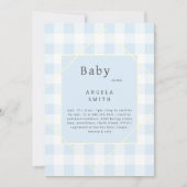 Blue Gingham Simple Baby Dusche Einladung (Vorderseite)