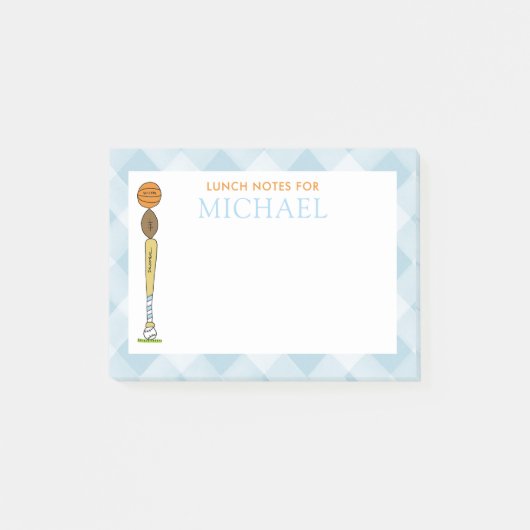 Blue Gingham Sports Balls Kids Custom Lunch Box Post-it Klebezettel (Vorderseite)