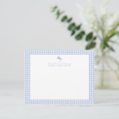 Blue Gingham Stork Nursery Note Card Einladung (Stehend Vorderseite)