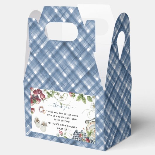 Blue Gingham | Summer Picnic Baby Dusche Geschenkschachtel (Geöffnet)