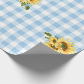 Blue Gingham Sunflower Baby Showpapier Geschenkpapier (Ecke)
