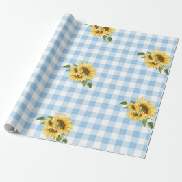 Blue Gingham Sunflower Baby Showpapier Geschenkpapier